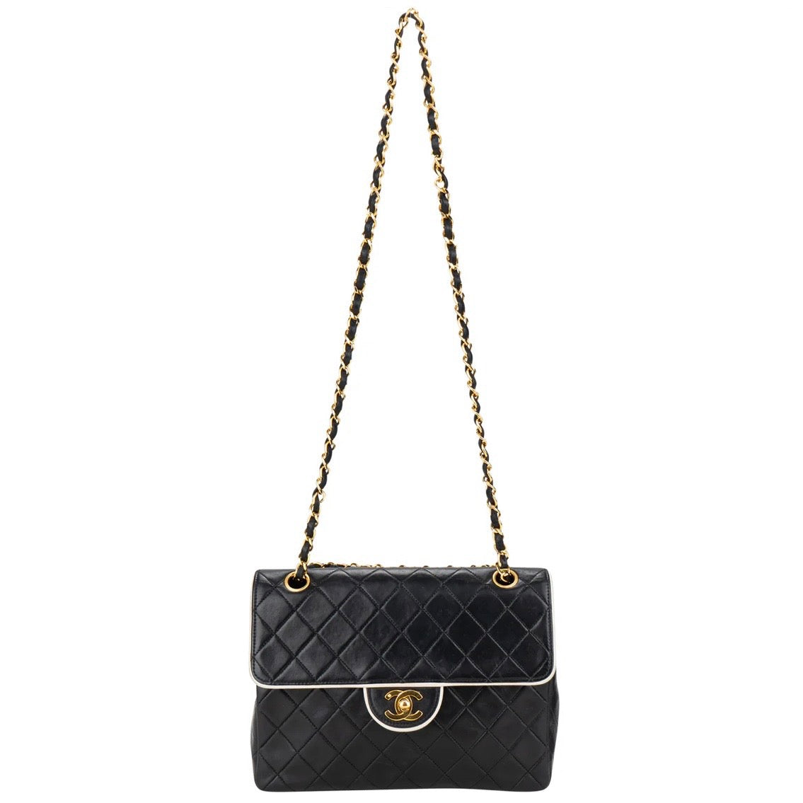 Chanel Quilted Lambskin 24K Gold Bicolor Single Flap Crossbody Bag