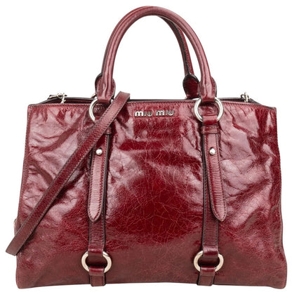Miu Miu Vitello Lux Shine Leather Tote Buckle Handbag