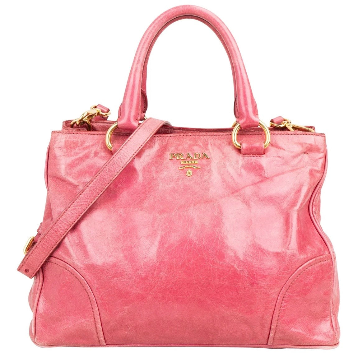 Prada Pink Vitello Lux Shine
Leather Tote Handbag