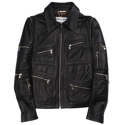 Dolce & Gabbana Multi-Zip Cropped Leather Jacket (42)