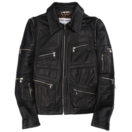 Dolce & Gabbana Multi-Zip Cropped Leather Jacket (42)