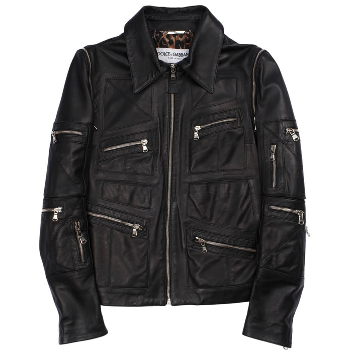 Dolce & Gabbana Multi-Zip Cropped Leather Jacket (42)
