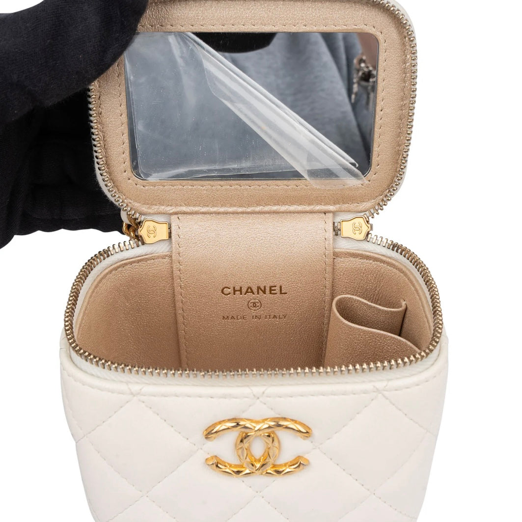 Chanel White Leather CC Mini Vanity Crossbody Bag