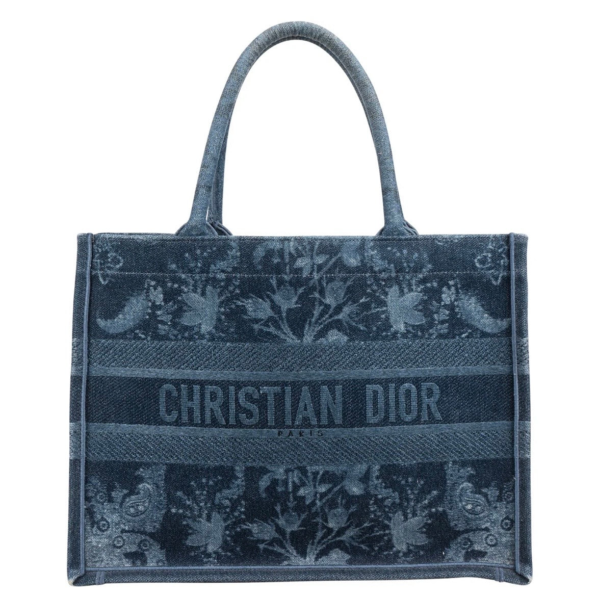Christian Dior Denim Paisley Flower Tang Medium Book Tote Handbag