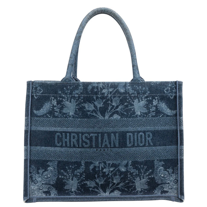 Christian Dior Denim Paisley Flower Tang Medium Book Tote Handbag