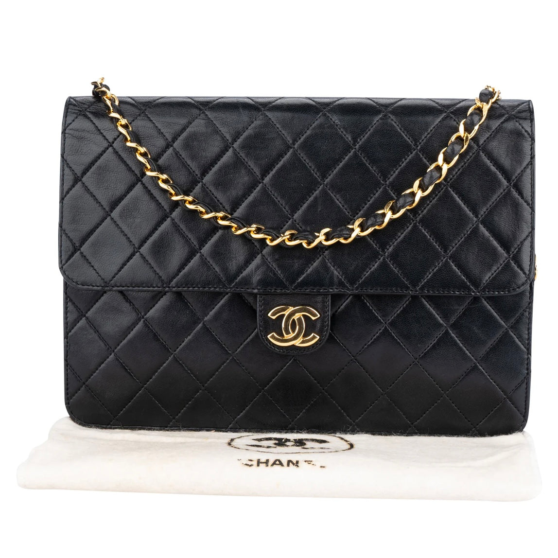 Chanel Quilted Lambskin 24K Gold Single Flap Shoulder Bag