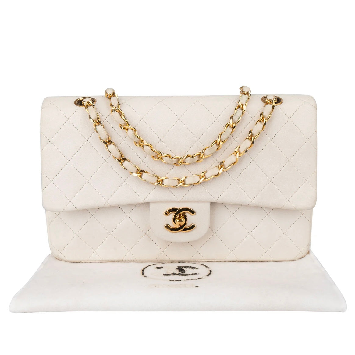 Chanel Quilted Lambskin 24K Gold Medium Double Flap Crossbody Bag