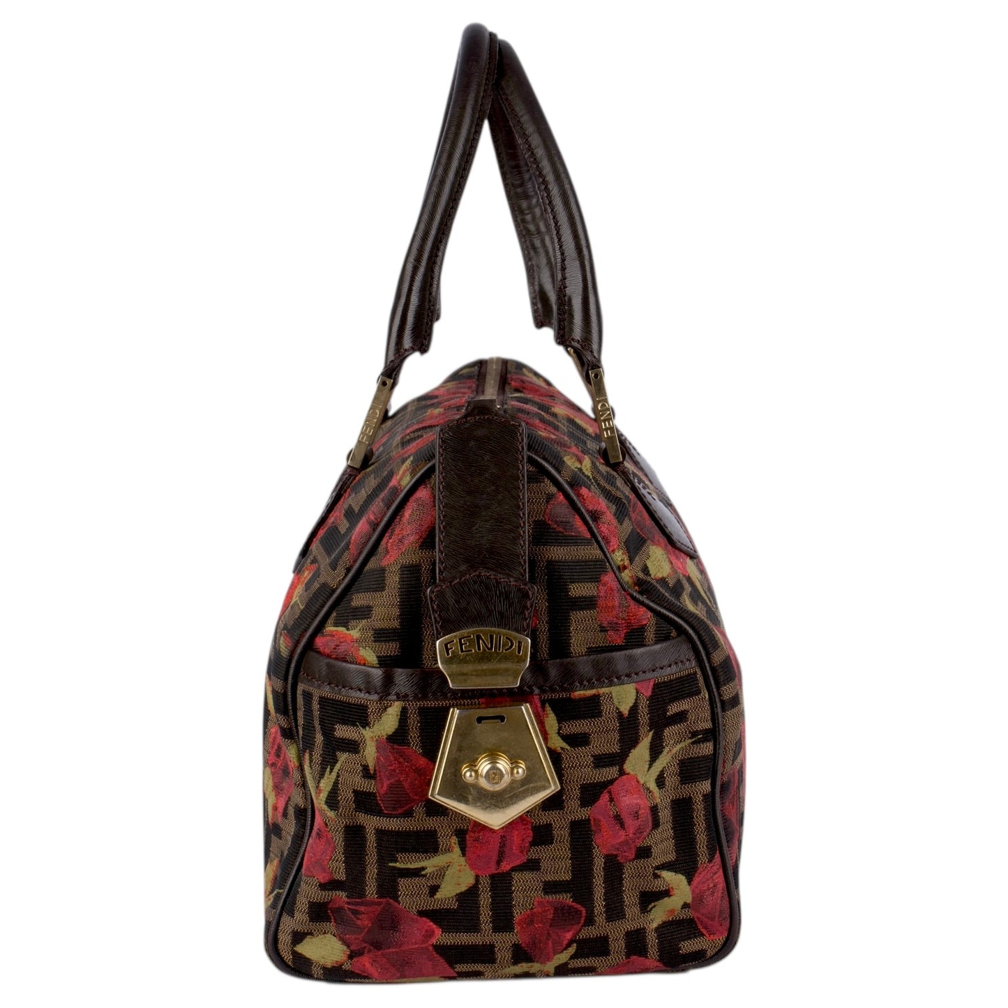 Fendi FF Monogram Zucca Roses Boston Bag