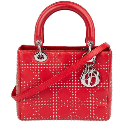 Christiann Dior Studded Cannage Lambskin Lady Dior Handbag