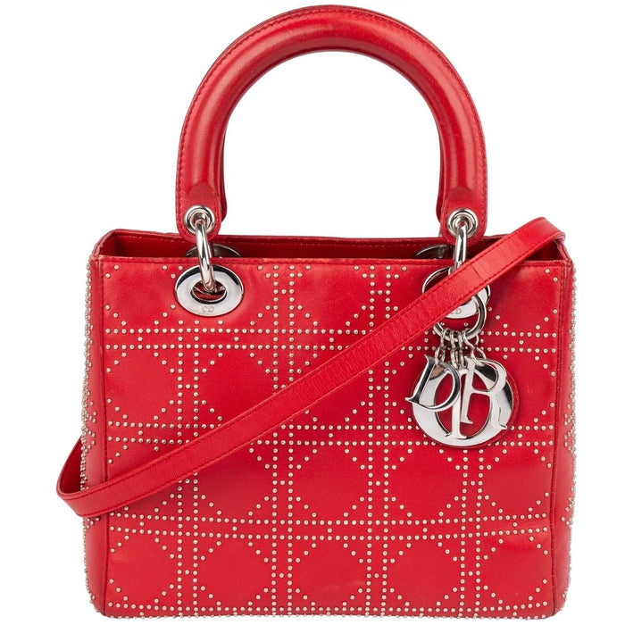 Christiann Dior Studded Cannage Lambskin Lady Dior Handbag