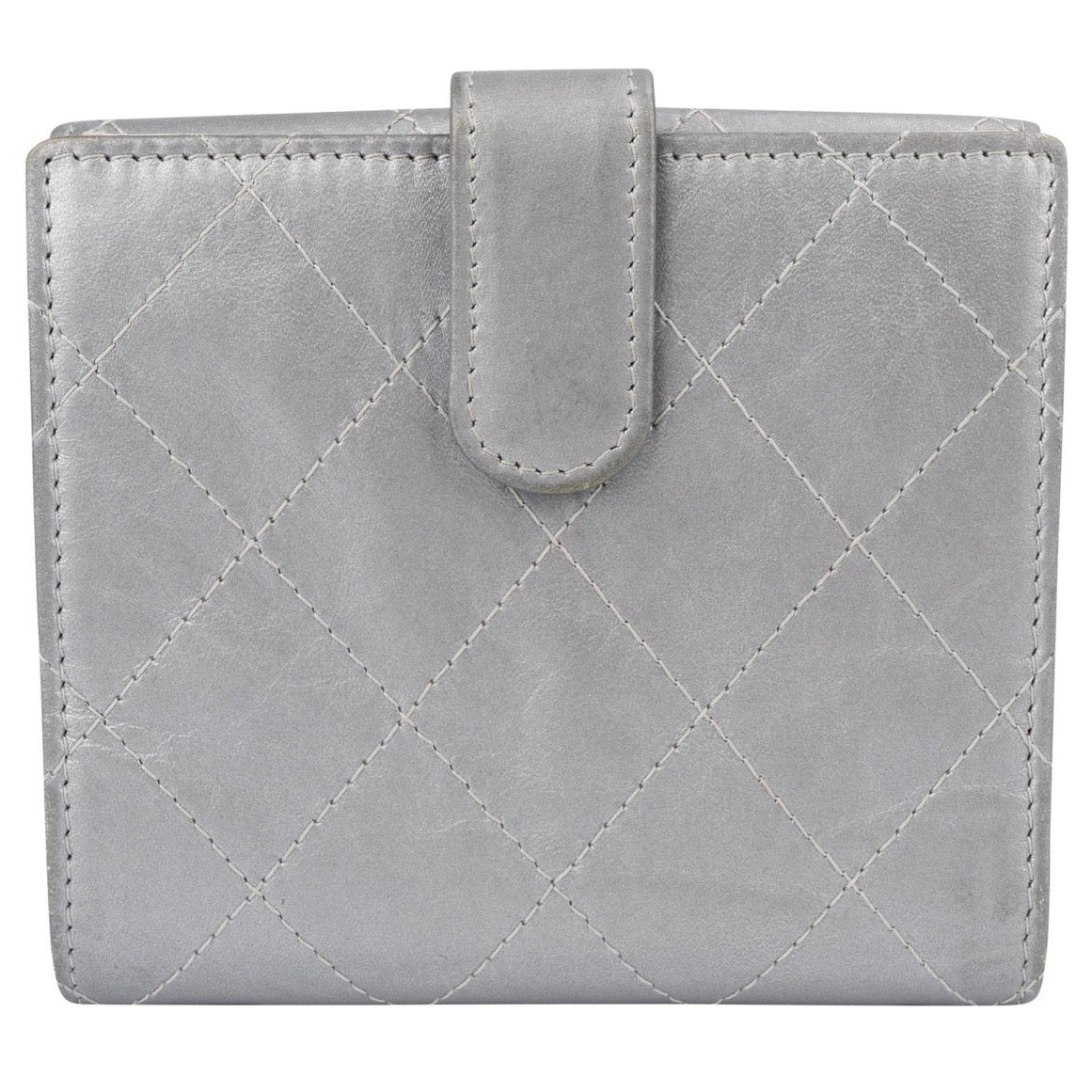Chanel Quilted Metallic Silver Leather Compact CC Wallet