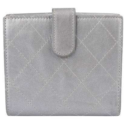 Chanel Quilted Metallic Silver Leather Compact CC Wallet