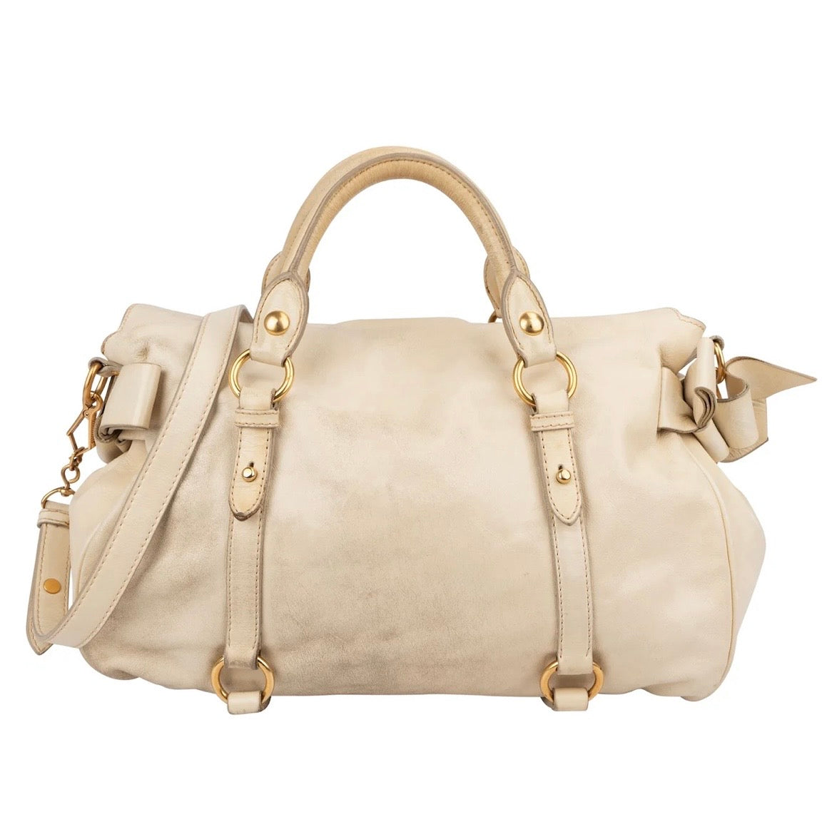 Miu Miu Vitello Lux Bow Satchel Crossbody Handbag