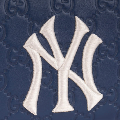 Gucci Blue Guccissima Leather NY Yankees Zip Wallet