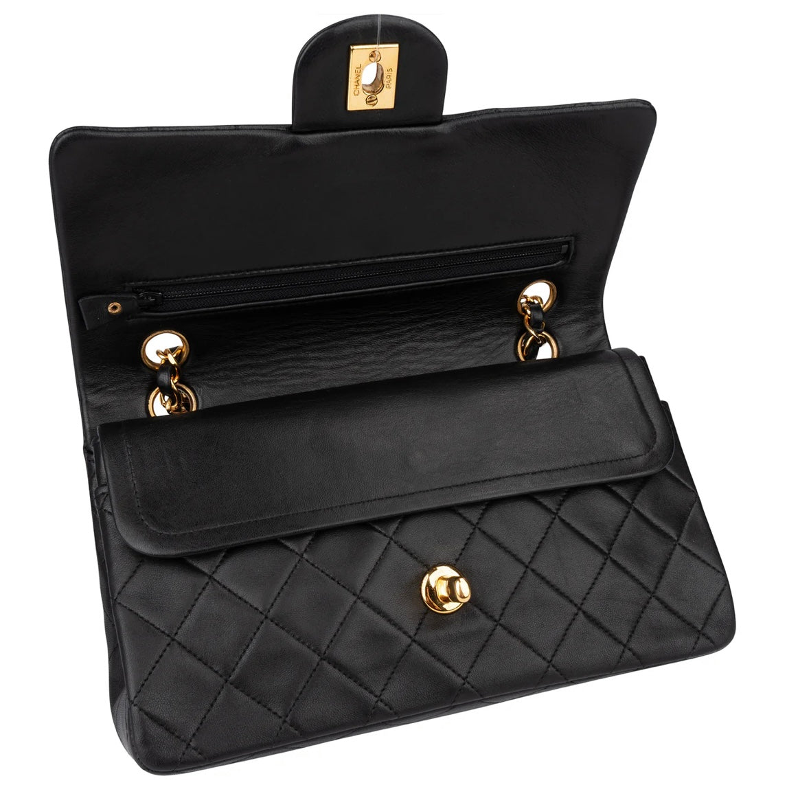 Chanel Quilted Lambskin 24K Gold Medium Double Flap Crossbody Bag