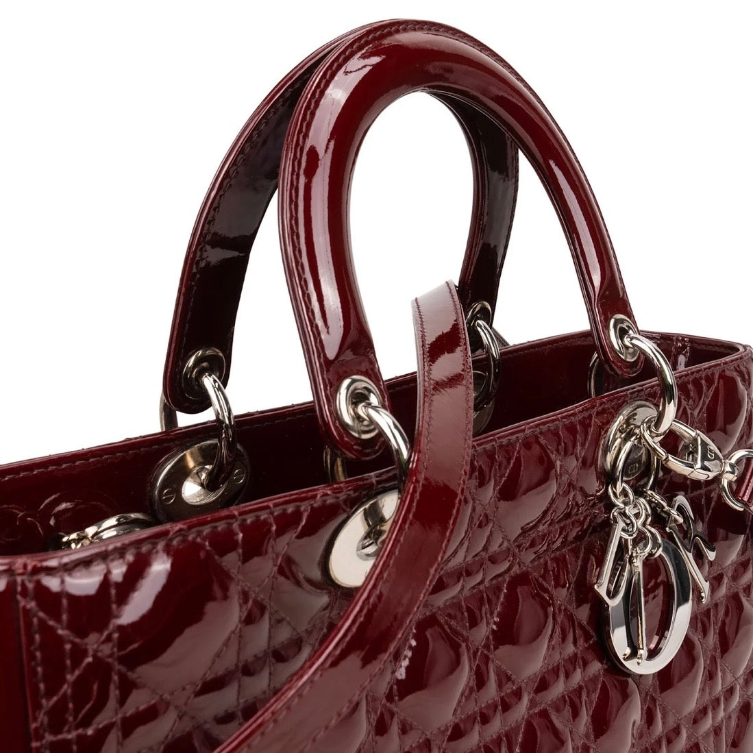 Christian Dior Quilted Patent Leather Lady Dior Handbag