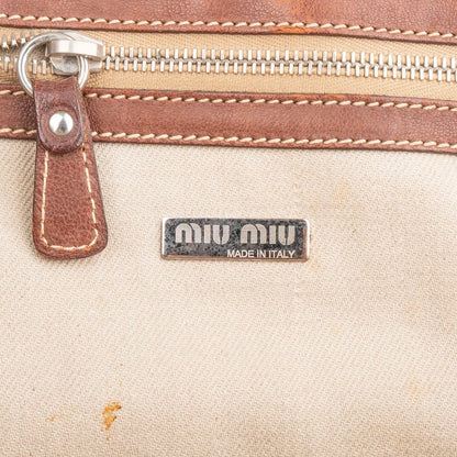 Miu Miu Leather Studded Flower Raffia Basket Shoulder Bag