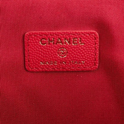 Chanel Rouge Quilted Caviar Leather CC Clutch