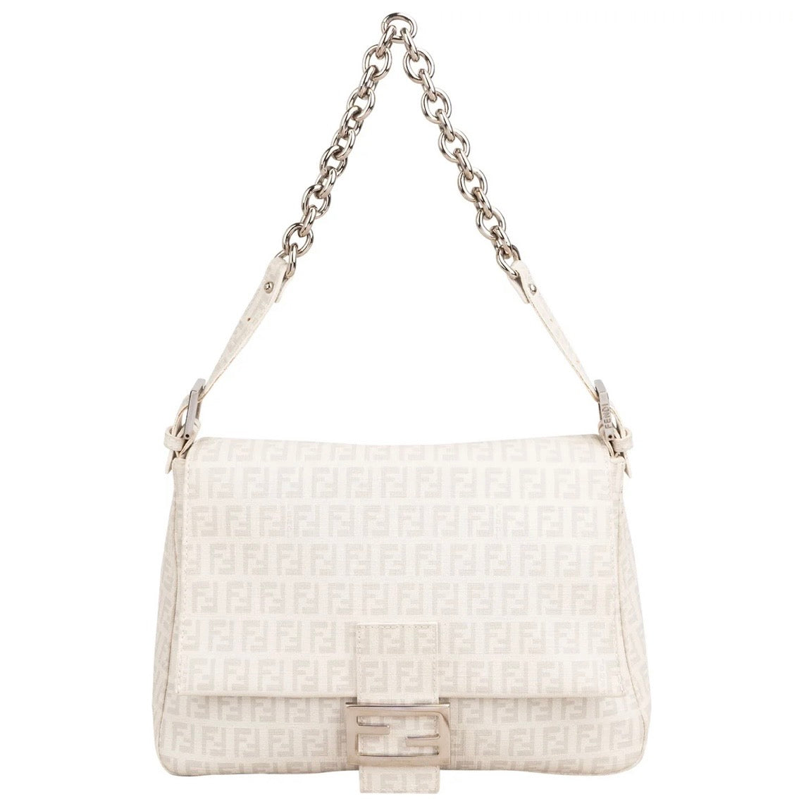 Fendi Zucchino Canvas Chain Baguette Mamma Shoulder Bag