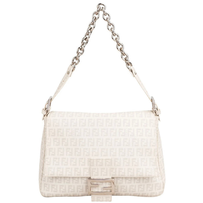 Fendi Zucchino Canvas Chain Baguette Mamma Shoulder Bag