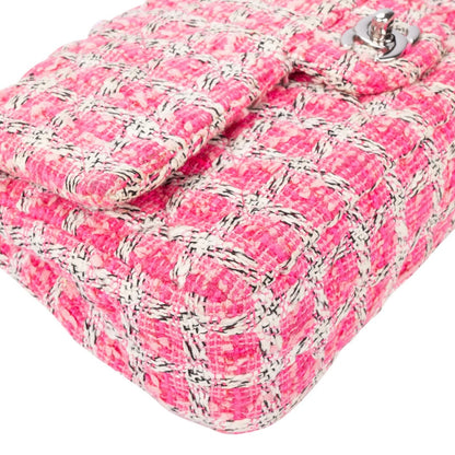 Chanel Quilted Tweed Palladium Double Flap Crossbody Bag