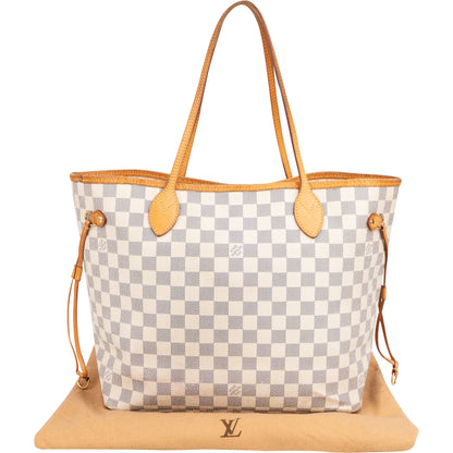 Louis Vuitton Damier Azur Monogram Neverfull MM Shopper Handbag