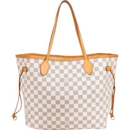 Louis Vuitton Damier Azur Monogram Neverfull MM Shopper Handbag