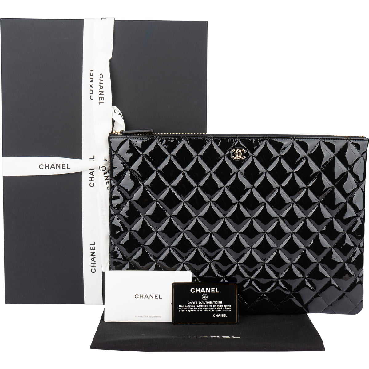 Chanel Quilted Patent Leather CC Clutch