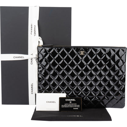 Chanel Quilted Patent Leather CC Clutch