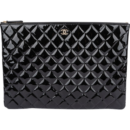 Chanel Quilted Patent Leather CC Clutch