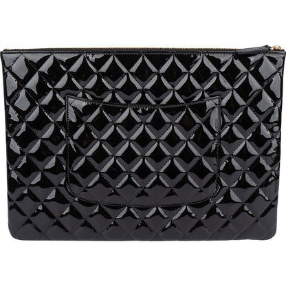 Chanel Quilted Patent Leather CC Clutch