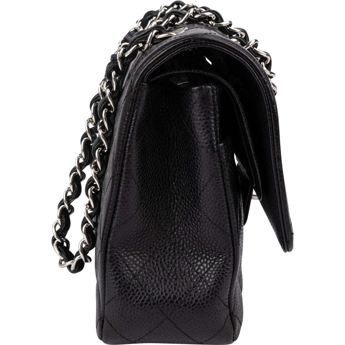 Chanel Quilted Caviar Leather Palladium Medium Double Flap Shoulder Bag