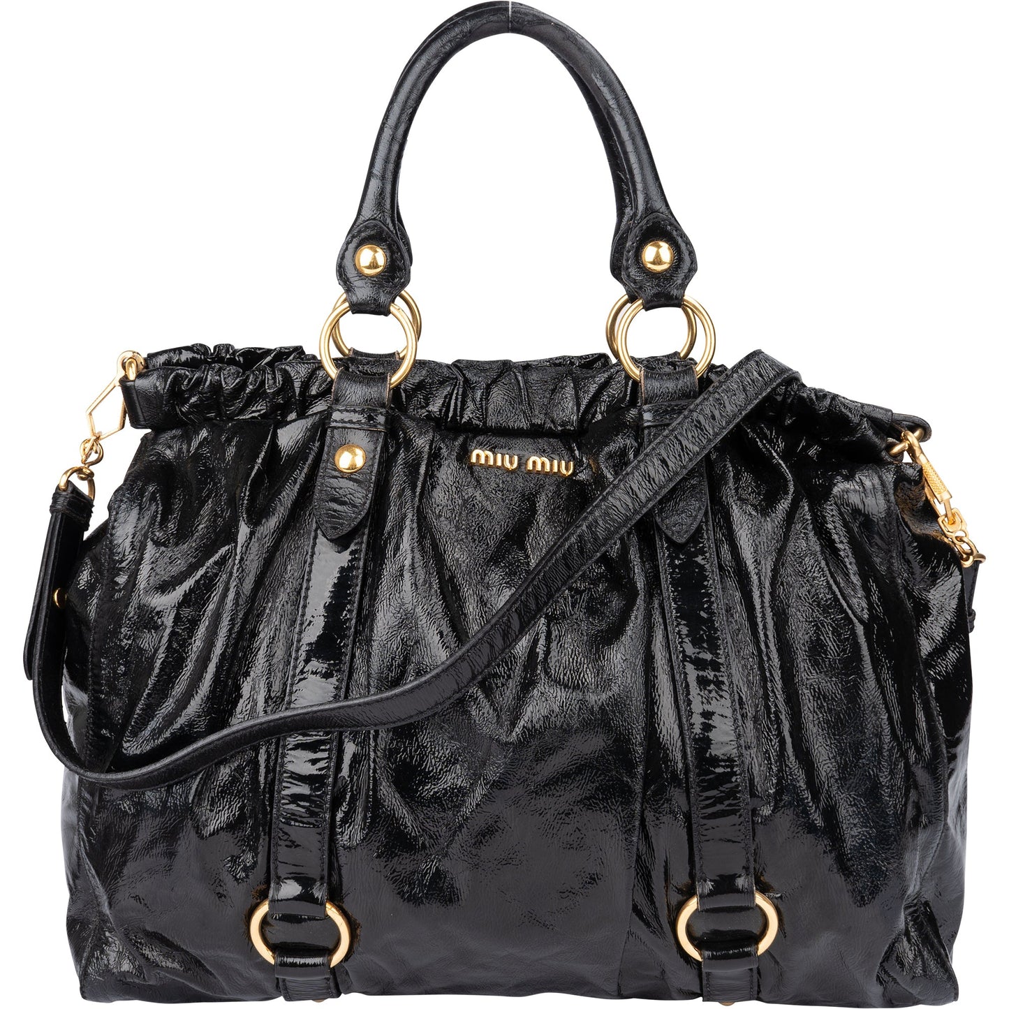 Miu Miu Black Patent Leather City Handbag