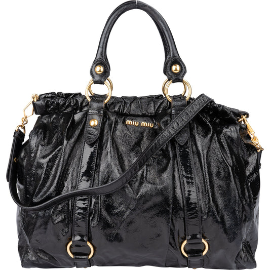 Miu Miu Black Patent Leather City Handbag