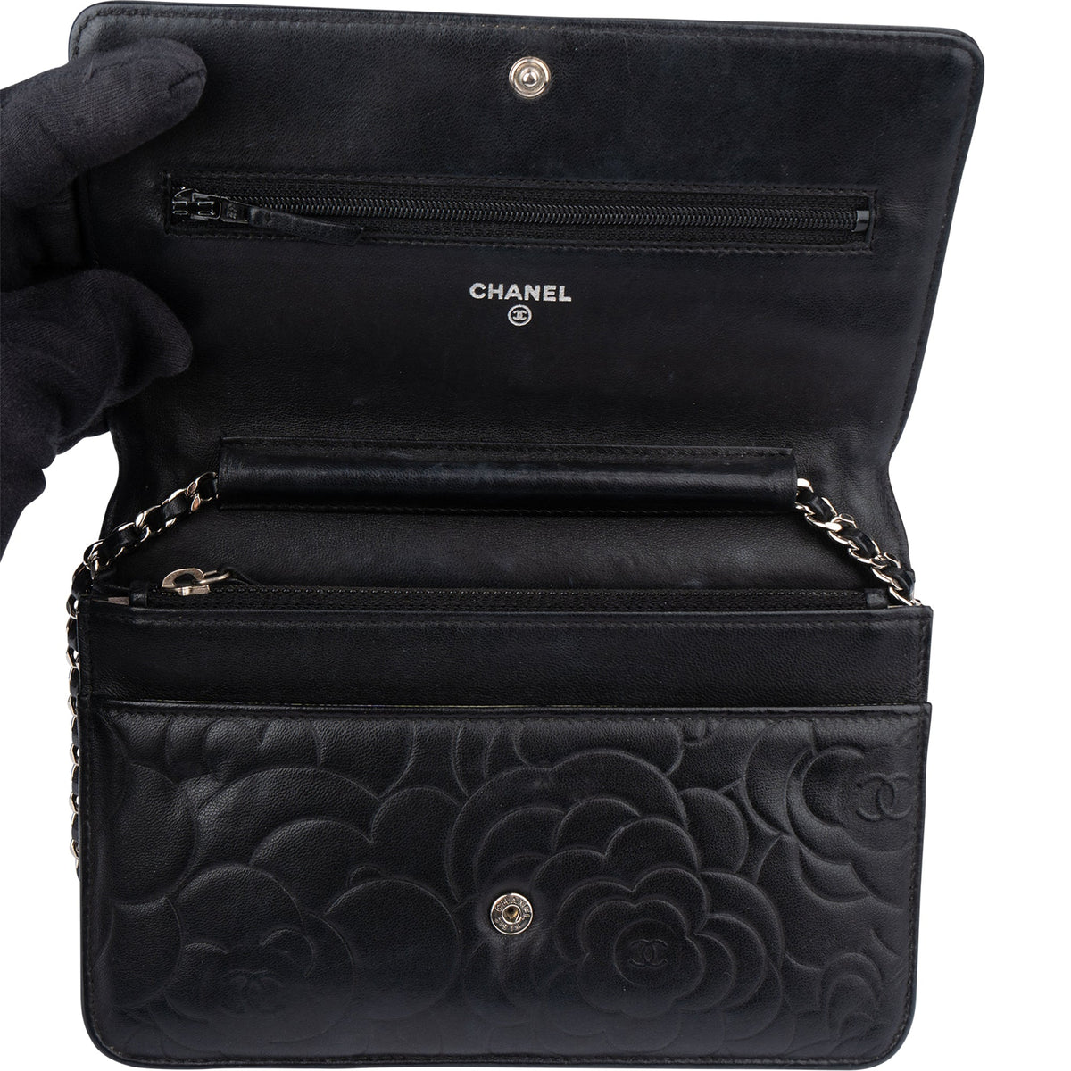 Chanel Lambskin Camellia Wallet On Chain Crossbody Bag