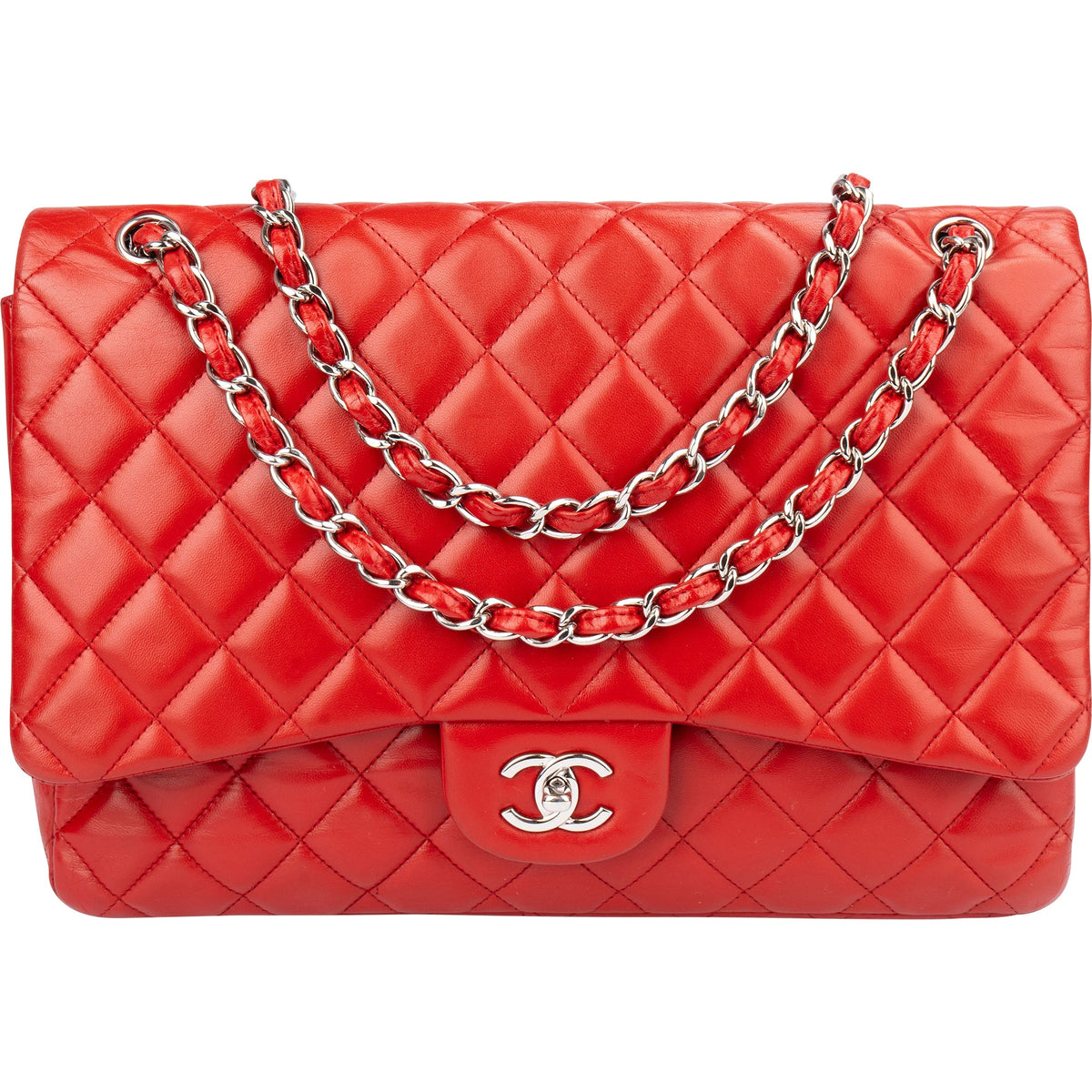 Chanel Quilted Lambskin Palladium Maxi Single Flap Crossbody Bag