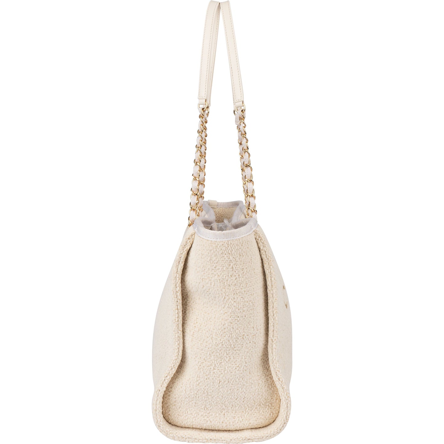 Chanel White Christmas Gold Tone Glitter Deauville Handbag