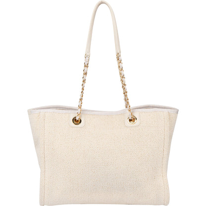 Chanel White Christmas Gold Tone Glitter Deauville Handbag