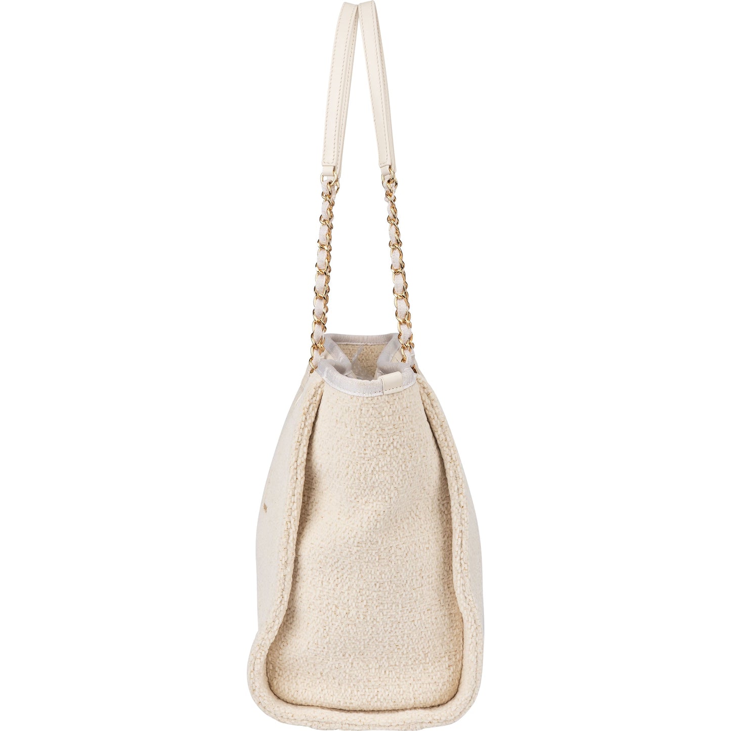 Chanel White Christmas Gold Tone Glitter Deauville Handbag