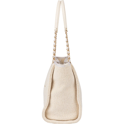 Chanel White Christmas Gold Tone Glitter Deauville Handbag