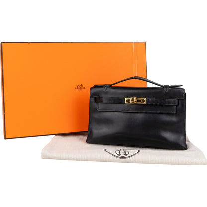 Hermès Noir Swift Leather Kelly Pochette Handbag
