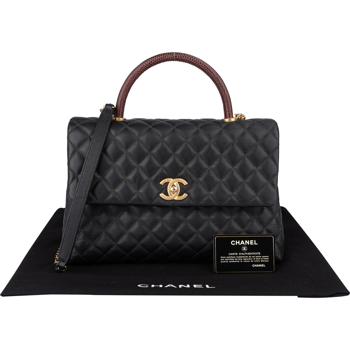 Chanel Lizard Quilted Caviar Leather CC Coco Top Handle Handbag
