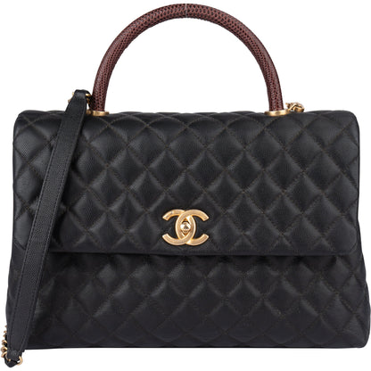Chanel Lizard Quilted Caviar Leather CC Coco Top Handle Handbag