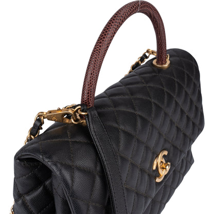 Chanel Lizard Quilted Caviar Leather CC Coco Top Handle Handbag