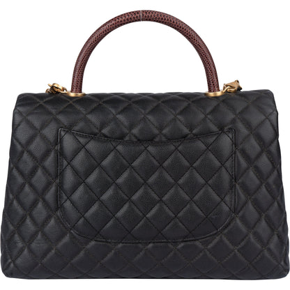 Chanel Lizard Quilted Caviar Leather CC Coco Top Handle Handbag