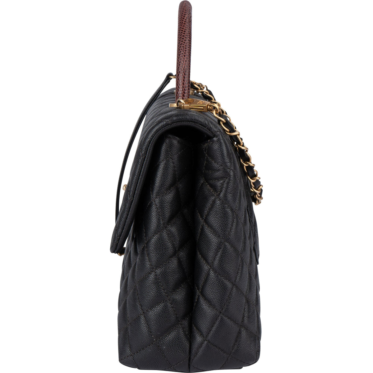 Chanel Lizard Quilted Caviar Leather CC Coco Top Handle Handbag