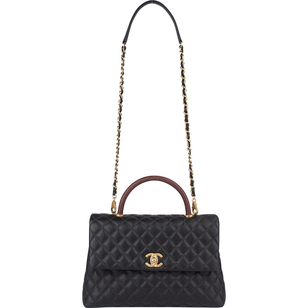 Chanel Lizard Quilted Caviar Leather CC Coco Top Handle Handbag