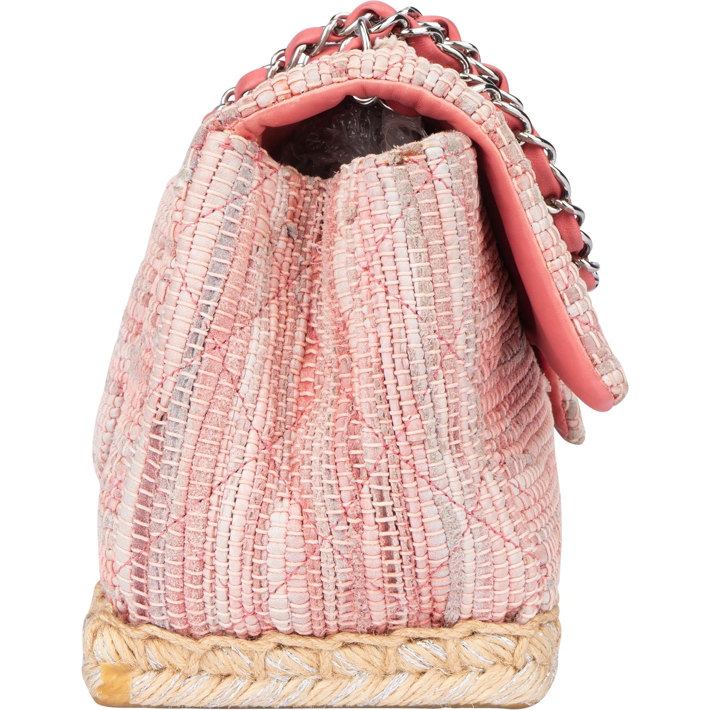 Chanel Quilted Tweed Palladium Espadrille Single Flap Crossbody Bag