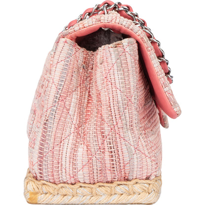Chanel Quilted Tweed Palladium Espadrille Single Flap Crossbody Bag