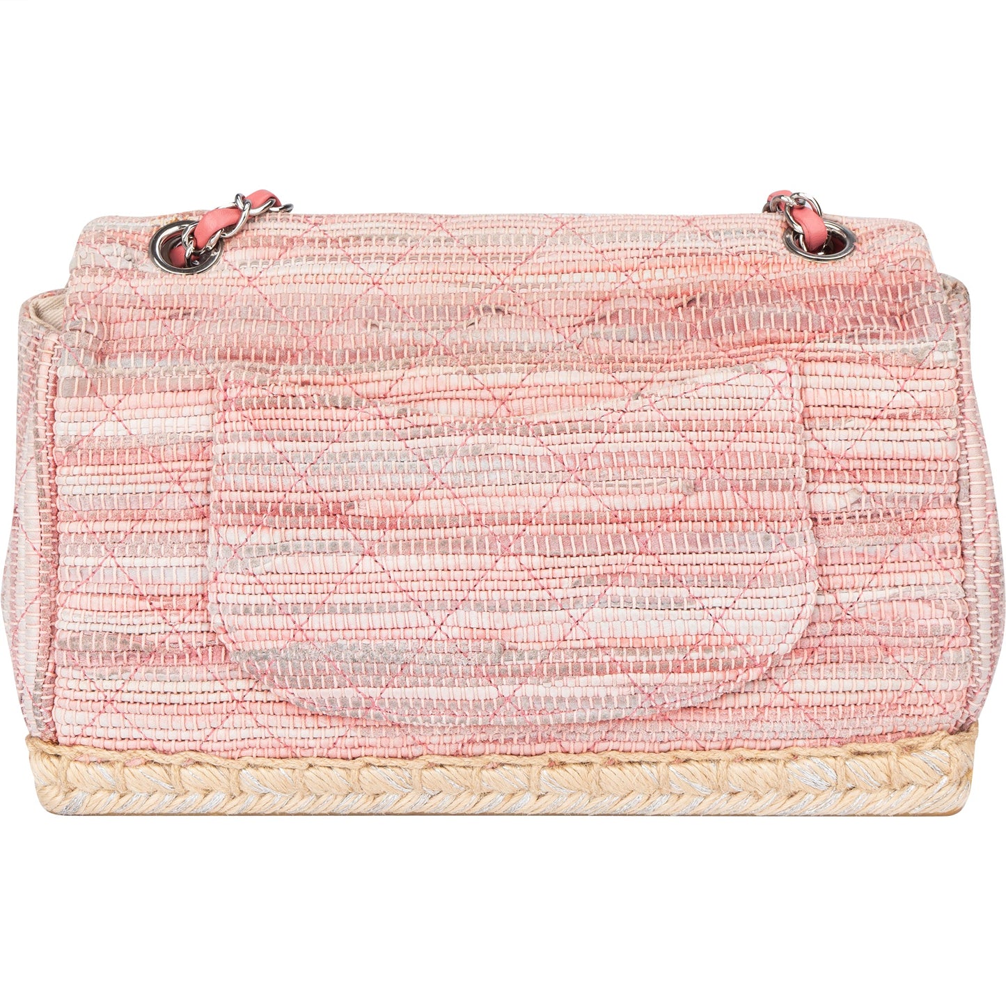 Chanel Quilted Tweed Palladium Espadrille Single Flap Crossbody Bag
